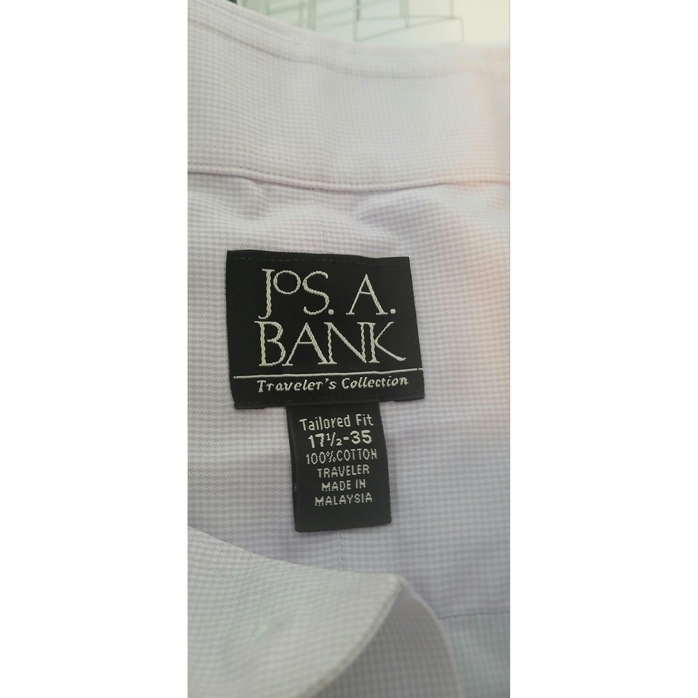 Jos A Bank Travelers Collection Shirt Mens 17.5 35 Tailored Fit Purple Check - Picture 4 of 4
